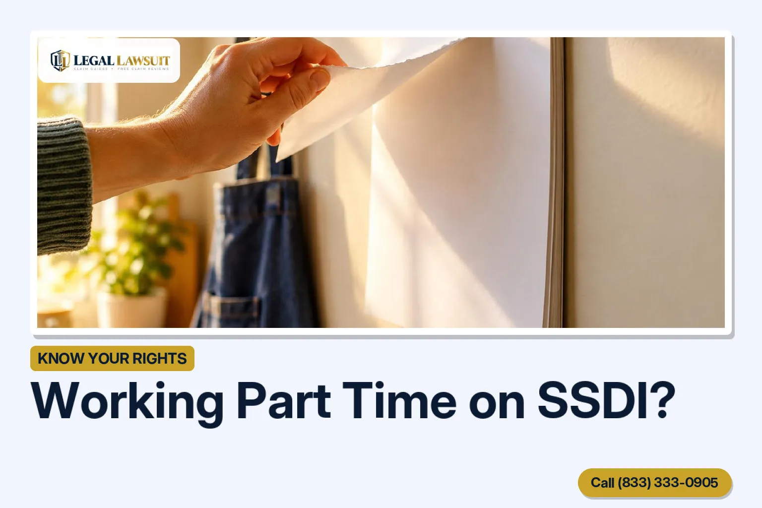 Hand tearing a blank calendar page beside a work apron, representing part-time work while receiving SSDI