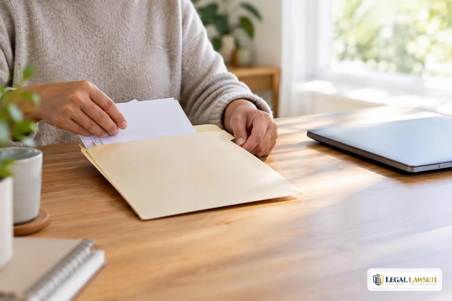 Hands filing blank pay slips into a folder, a habit that helps when reporting wages to Social Security