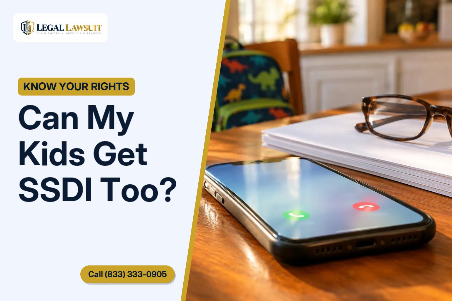 Phone on a kitchen table beside blank papers as a parent asks: can my family get benefits from my SSDI?