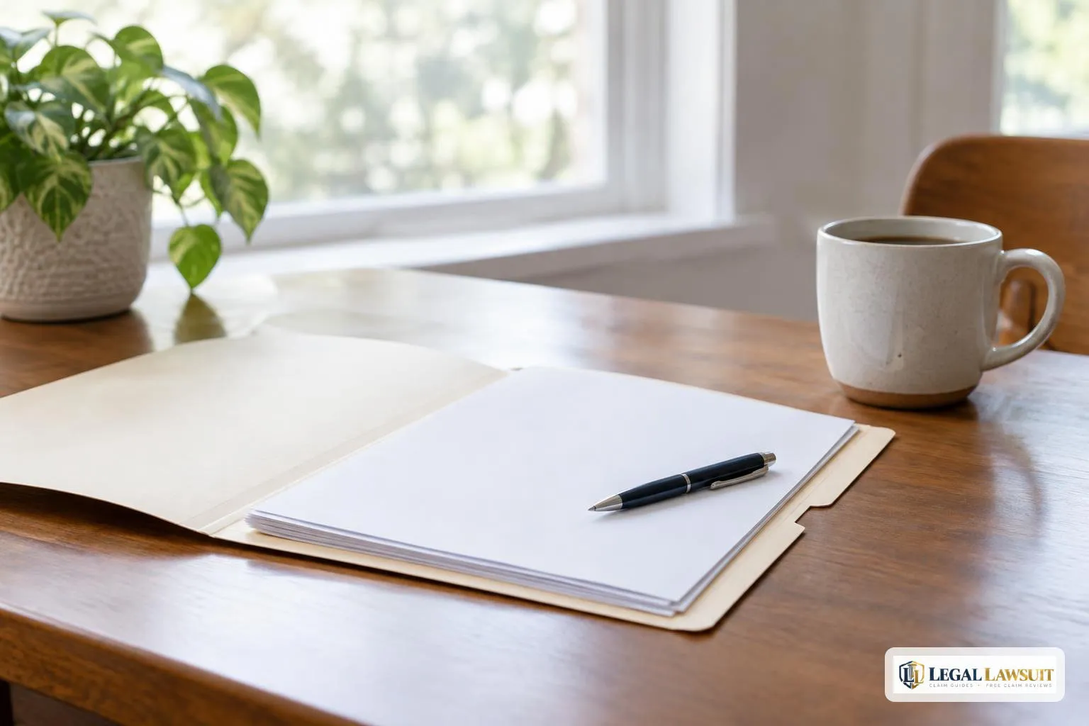 Open folder of blank papers and a pen, ready to apply for SSDI family benefits