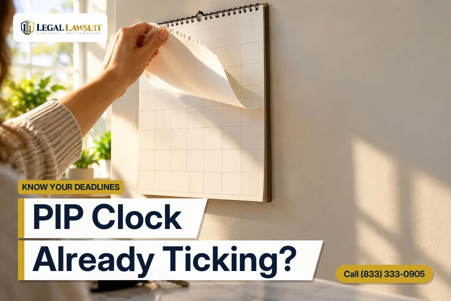 Hand tearing a page off a blank wall calendar, a reminder of Florida no fault insurance treatment deadlines