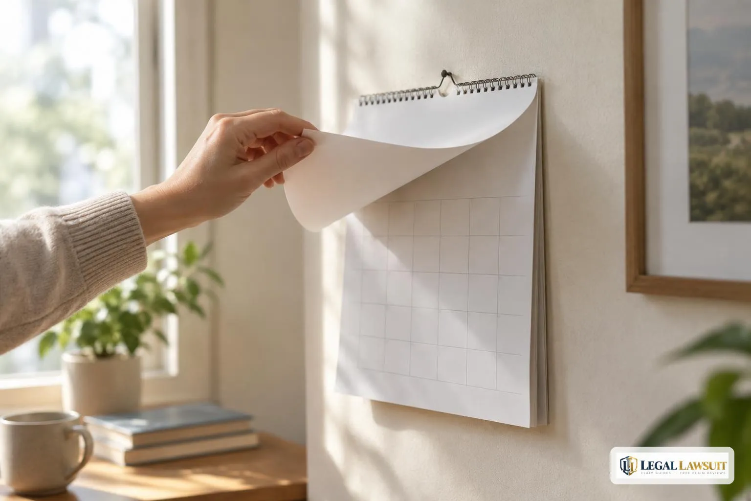 Hand tearing a blank calendar page, a reminder of how long an auto insurance claim can take to be approved
