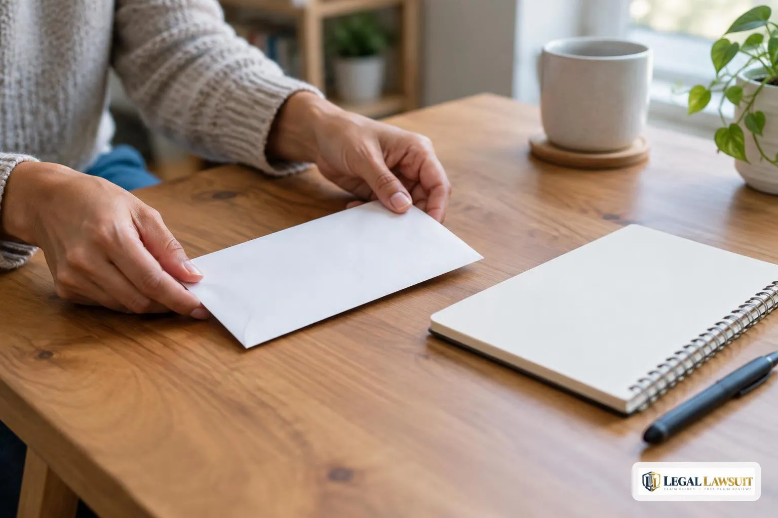 Plain envelope and blank notebook for organizing a Social Security disability appeal deadline