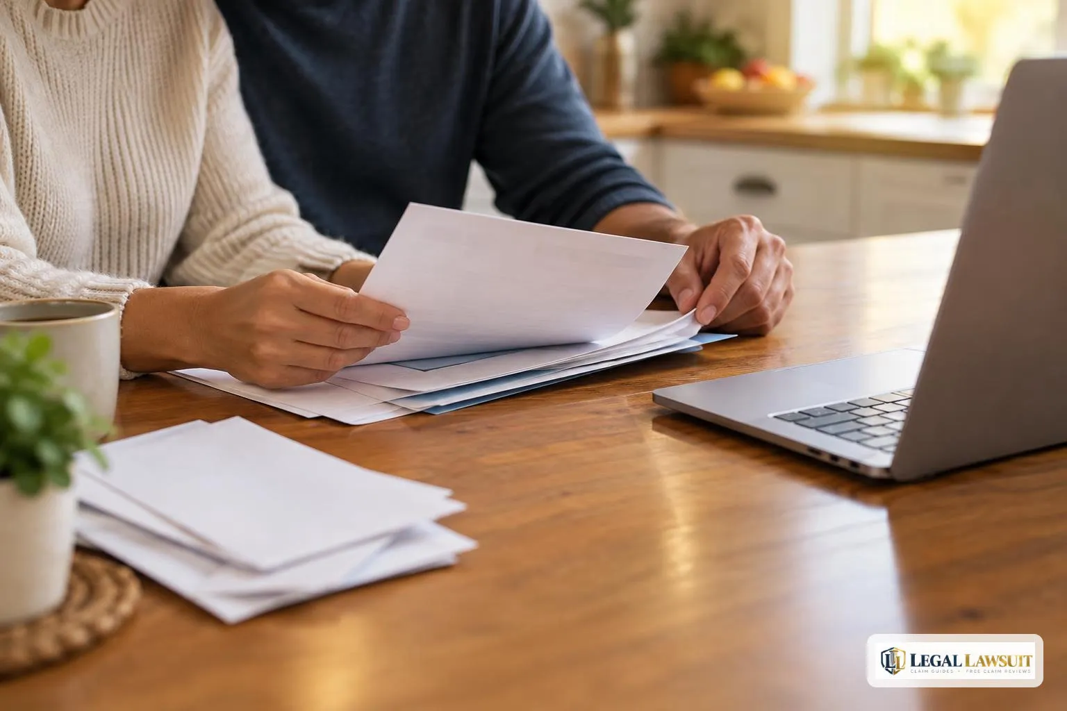 Couple reviewing their no fault insurance policy to check their tort option after a crash