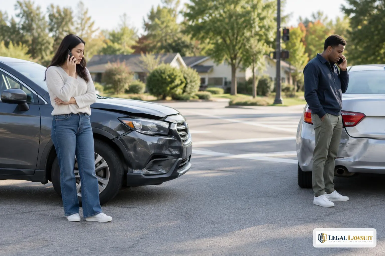 Two drivers after a collision, showing how claims differ in a no-fault versus an at fault state