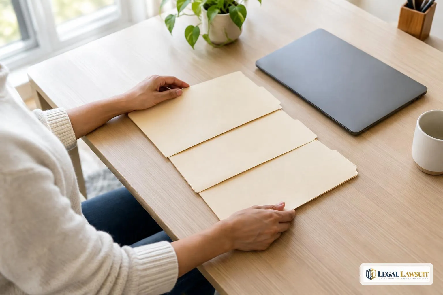 Plain folders organized beside a laptop for a Social Security disability appeal online
