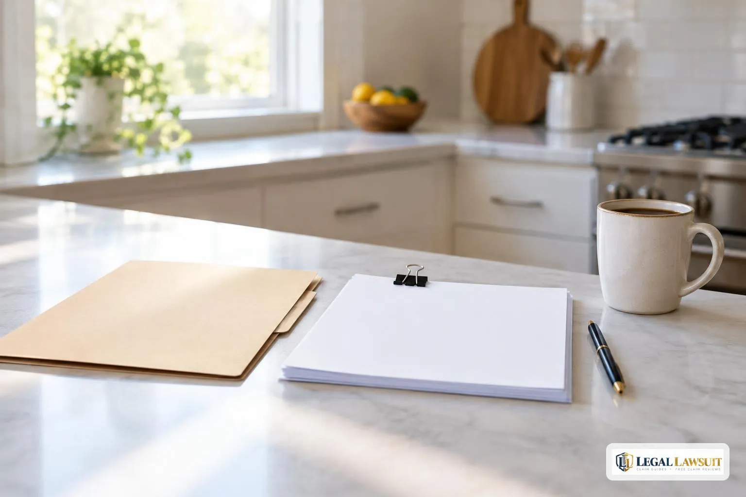 Organized folder and blank papers on a sunlit table, ready for a car accident claim denied complaint